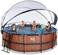 Bazén s krytom pieskovou filtráciou a tepelným čerpadlom Wood pool Exit Toys kruhový oceľová konštrukcia 427*122 cm hnedý od 6 rokov