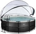 Bazén s krytom pieskovou filtráciou a tepelným čerpadlom Black Leather pool Exit Toys kruhový oceľová konštrukcia 427*122 cm čierny od 6 rokov