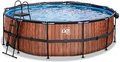 Bazén s krytom pieskovou filtráciou a tepelným čerpadlom Wood pool Exit Toys kruhový oceľová konštrukcia 450*122 cm hnedý od 6 rokov