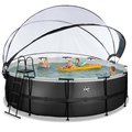 Bazén s krytom pieskovou filtráciou a tepelným čerpadlom Black Leather pool Exit Toys kruhový oceľová konštrukcia 450*122 cm čierny od 6 rokov