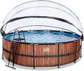Bazén s krytom pieskovou filtráciou a tepelným čerpadlom Wood pool Exit Toys kruhový oceľová konštrukcia 488*122 cm hnedý od 6 rokov