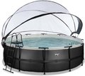 Bazén s krytom pieskovou filtráciou a tepelným čerpadlom Black Leather pool Exit Toys kruhový oceľová konštrukcia 488*122 cm čierny od 6 rokov