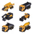 Autíčka stavebné Volvo Construction Edition Majorette s pohyblivými časťami 7,5 cm dĺžka 3 druhy 2 varianty