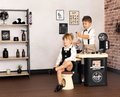 Holičstvo trojkrídlové Barber Cut&Barber Shop Smoby starostlivosť o vlasy a fúzy, umyváreň so šampónom a predajný pult s 19 doplnkami