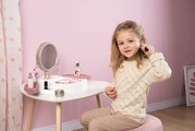 Kozmetický stolík s polohovateľným zrkadlom My Beauty Studio Smoby s otočnými poličkami a stromčeky na zavesenie šperkov s 15 doplnkami