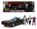 Autíčko Batman Classic Batmobile 1966 Deluxe Jada kovové s otvárateľnými dverami a 4 figúrkami dĺžka 19 cm 1:24