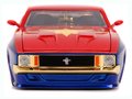 Autíčko Marvel Ford Mustang Mach 1973 Jada kovové s otvárateľnými časťami a figúrkou Captain Marvel 18 cm dĺžka 1:24