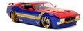 Autíčko Marvel Ford Mustang Mach 1973 Jada kovové s otvárateľnými časťami a figúrkou Captain Marvel 18 cm dĺžka 1:24