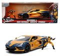 Autíčko Marvel Chevy Corvette Jada kovové s otvárateľnými časťami a figúrkou Wolverine dĺžka 22 cm 1:24