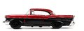 Autíčko DC Chevy Bel Air 1957 Jada kovové s otvárateľnými dverami a figúrkou Harley Quinn dĺžka 13 cm 1:32