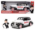 Autíčko Monopoly Chevy Master 1939 Jada kovové s otvárateľnými časťami a figúrkou Uncle Pennybags dĺžka 20 cm 1:24