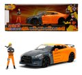 Autíčko Nissan GT-R 2009 Jada kovové s otvárateľnými časťami a figúrka Naruto dĺžka 20 cm 1:24