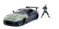 Autíčko Mazda RX-7 1993 Jada kovové s otvárateľnými časťami a figúrka Kakashi dĺžka 20 cm 1:24
