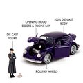 Autíčko Volkswagen Beetle Hollywood Rides Jada kovové s otvárateľnými dverami a figúrkou Wednesday 1:24