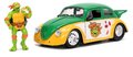 Autíčko Ninja korytnačky VW Drag Beetle 1959 Jada kovové s otvárateľnými dverami a figúrkou Michelangelo dĺžka 19 cm 1:24