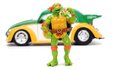 Autíčko Ninja korytnačky VW Drag Beetle 1959 Jada kovové s otvárateľnými dverami a figúrkou Michelangelo dĺžka 19 cm 1:24