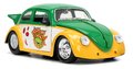 Autíčko Ninja korytnačky VW Drag Beetle 1959 Jada kovové s otvárateľnými dverami a figúrkou Michelangelo dĺžka 19 cm 1:24