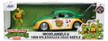 Autíčko Ninja korytnačky VW Drag Beetle 1959 Jada kovové s otvárateľnými dverami a figúrkou Michelangelo dĺžka 19 cm 1:24