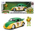 Autíčko Ninja korytnačky VW Drag Beetle 1959 Jada kovové s otvárateľnými dverami a figúrkou Michelangelo dĺžka 19 cm 1:24