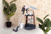 Upratovací vozík s tyčovým vysávačom Rowenta Trolley Upright Hoover Smoby s realistickým zvukom s metlou mopom a 10 doplnkov