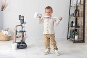 Upratovací vozík s tyčovým vysávačom Rowenta Trolley Upright Hoover Smoby s realistickým zvukom s metlou mopom a 10 doplnkov