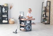 Práčovňa s práčkou a elektronický vysávač Rowenta Wash&Clean Laundry Smoby so zvukom a žehličkou 17 doplnkov