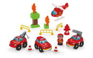 Stavebnica v kufríku Požiarnici Firefighter Suitcase Abrick Écoiffier 40 doplnkov s figúrkou a 4 vozidlami od 18 mes