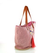Dámska pletená taška z juty a bavlny so strapcom Kbas ružová 341811RS