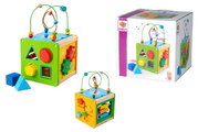 Drevená didaktická kocka Play and Learning Cube Eichhorn s vkladacími kockami a labyrint s korálikmi od 12 mes EH3457