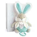 Plyšový zajačik s melódiou Bunny Almond Lapin de Sucre Music Box Doudou et Compagnie v darčekovom balení tyrkysový 20 cm od 0 mes