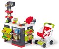 Obchod s vozíkom a potravinami Supermarket Smoby s elektronickou pokladňou a skenerom váhou a 42 doplnkov