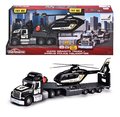 Camion de tractare cu elicopter de poliție Mack Truck Police Helicopter Majorette cu sunete și lumini cu roți de cauciuc lungime de 35 cm