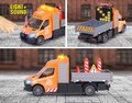 Autíčko s nákladnou plošinou Mercedes-Benz Sprinter Platform Majorette kovové so zvukom a svetlom dĺžka 15 cm