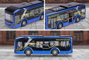 Autobus MAN Lion´s City 10 E Bus Majorette s gumenými kolieskami a otvárateľné dvere dĺžka 22,5 cm