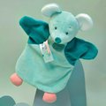 Plyšová myška na bábkové divadlo Mouse Green Hand Puppet Doudou et Compagnie tyrkysová 25 cm od 0 mes