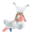 Plyšový medvedík s handričkou Plush Bear White Doudou et Compagnie s QR kódom na rozprávky biely 35 cm od 0 mes