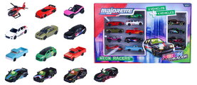 Autíčka Neon Racer Giftpack Majorette set metalic de 14 tipuri, în ambalaj cadou, lungime 7,5 cm, 1:64