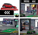 Garaj cu platformă de prezentare Mini Showroom Majorette cu model metalic de mașinuță Mini 1:64, de la 5 ani