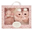 Darčeková sada pre bábätko Slipper Gift Set Pink Lapin Doudou et Compagnie papučky a zajačik na maznanie ružová 15 cm v darčekovom balení od 0 mes