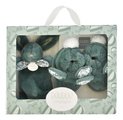Darčeková sada pre bábätko Slipper Gift Set Sage Green Lapin Doudou et Compagnie papučky a zajačik na maznanie zelená 15 cm v darčekovom balení od 0 m