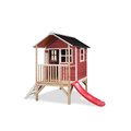 Domček cédrový na pilieroch Loft 300 Red Exit Toys s vodeodolnou strechou a šmykľavkou červený