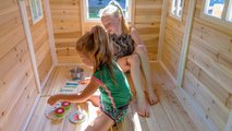 Domček cédrový na pilieroch Loft 350 Natural Exit Toys veľký s vodeodolnou strechou a šmykľavkou prírodný