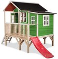 Domček cédrový na pilieroch Loft 350 Green Exit Toys veľký s vodeodolnou strechou a šmykľavkou zelený