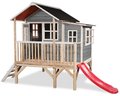 Domček cédrový na pilieroch Loft 350 Grey Exit Toys veľký s vodeodolnou strechou a šmykľavkou sivý