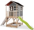 Domček cédrový na pilieroch Loft 500 Grey Exit Toys s vodeodolnou strechou pieskoviskom a 1,75 m šmykľavkou sivý