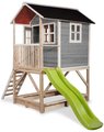 Domček cédrový na pilieroch Loft 500 Grey Exit Toys s vodeodolnou strechou pieskoviskom a 1,75 m šmykľavkou sivý