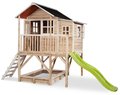 Domček cédrový na pilieroch Loft 550 Natural Exit Toys veľký s vodeodolnou strechou pieskoviskom a 1,75 m šmykľavkou prírodný