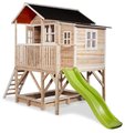 Domček cédrový na pilieroch Loft 550 Natural Exit Toys veľký s vodeodolnou strechou pieskoviskom a 1,75 m šmykľavkou prírodný