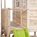 Domček cédrový na pilieroch Loft 550 Natural Exit Toys veľký s vodeodolnou strechou pieskoviskom a 1,75 m šmykľavkou prírodný