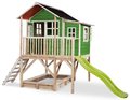 Domček cédrový na pilieroch Loft 550 Green Exit Toys veľký s vodeodolnou strechou pieskoviskom a 1,75 m šmykľavkou zelený